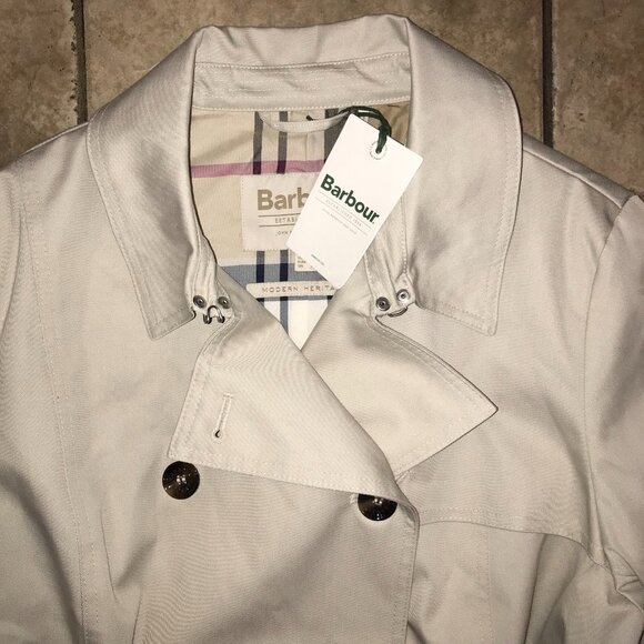 Women's Barbour Short Greta Showerproof Trench Coat Jacket-Size 14 - Picture 2 of 16